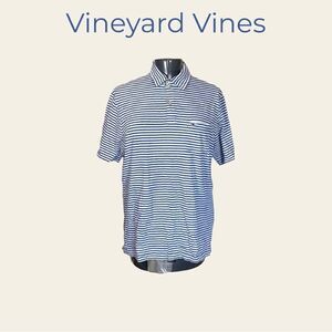 Vineyard Vines Men’s Medium Blue/White Striped Golf Polo Pima Cotton